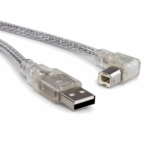 Cabo USB 2.0 A para B, angulado à direita, transparente, AWG 28/24, 2,00 m